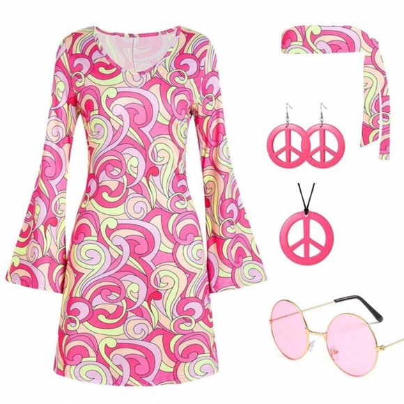 Accessories - Hippie 70's disco costume set gogo dress New size Large